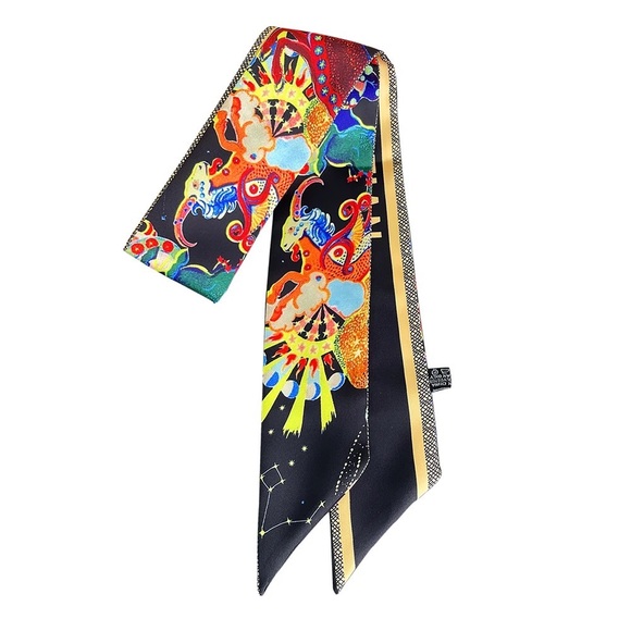 CHRISTIAN Lux Fashion Constellation Designer Women Bandana Ribbon Scarf - Picture 4 of 16